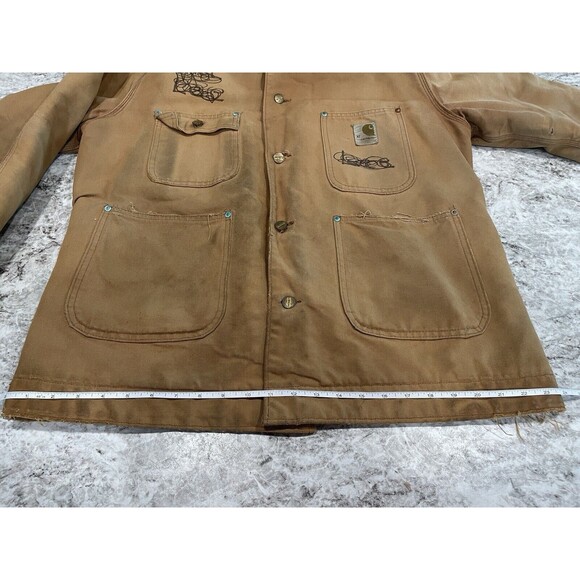 Vintage Carhartt Tan Button Mens 42 Duck Canvas Chore Jacket Blanket Lined USA - Picture 11 of 14